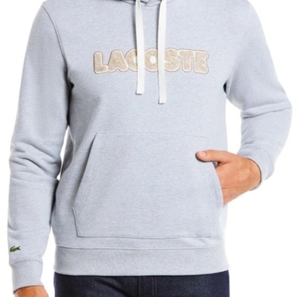 Rare Lacoste Hoodie Sweatshirt Gray Fleece Interior Raised Large Logo